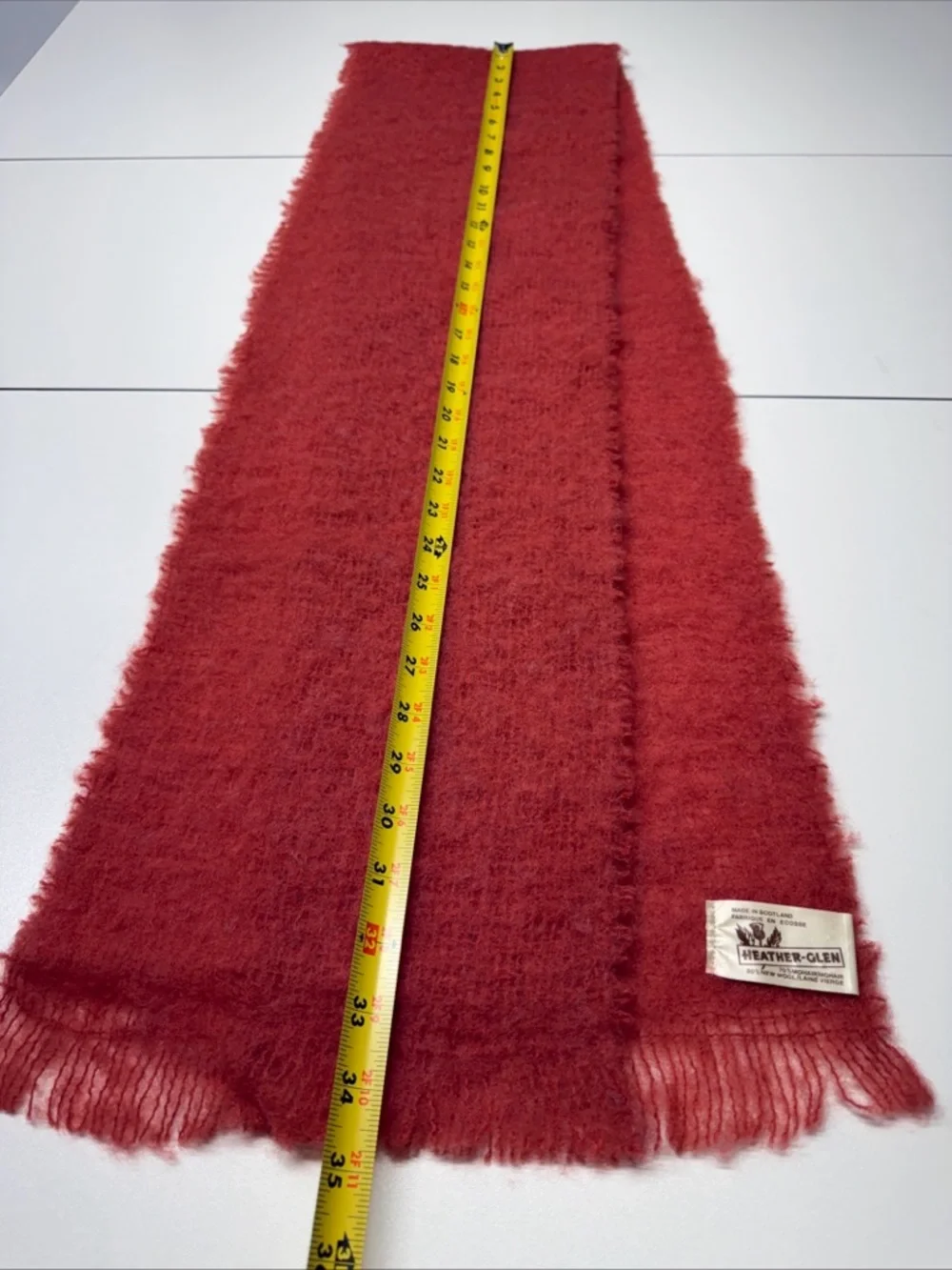 Heather Glen Scotland Mohair Wool Coral Pink Red Scarf‎ 68”x9” Loose Knit Unisex